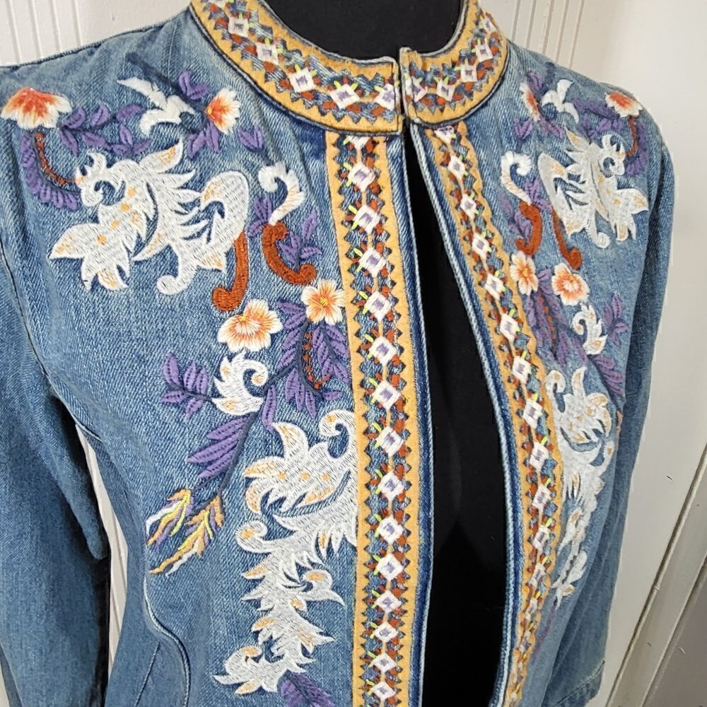 Chico's Denim Embroidered Jean Jacket - Picture 10 of 11